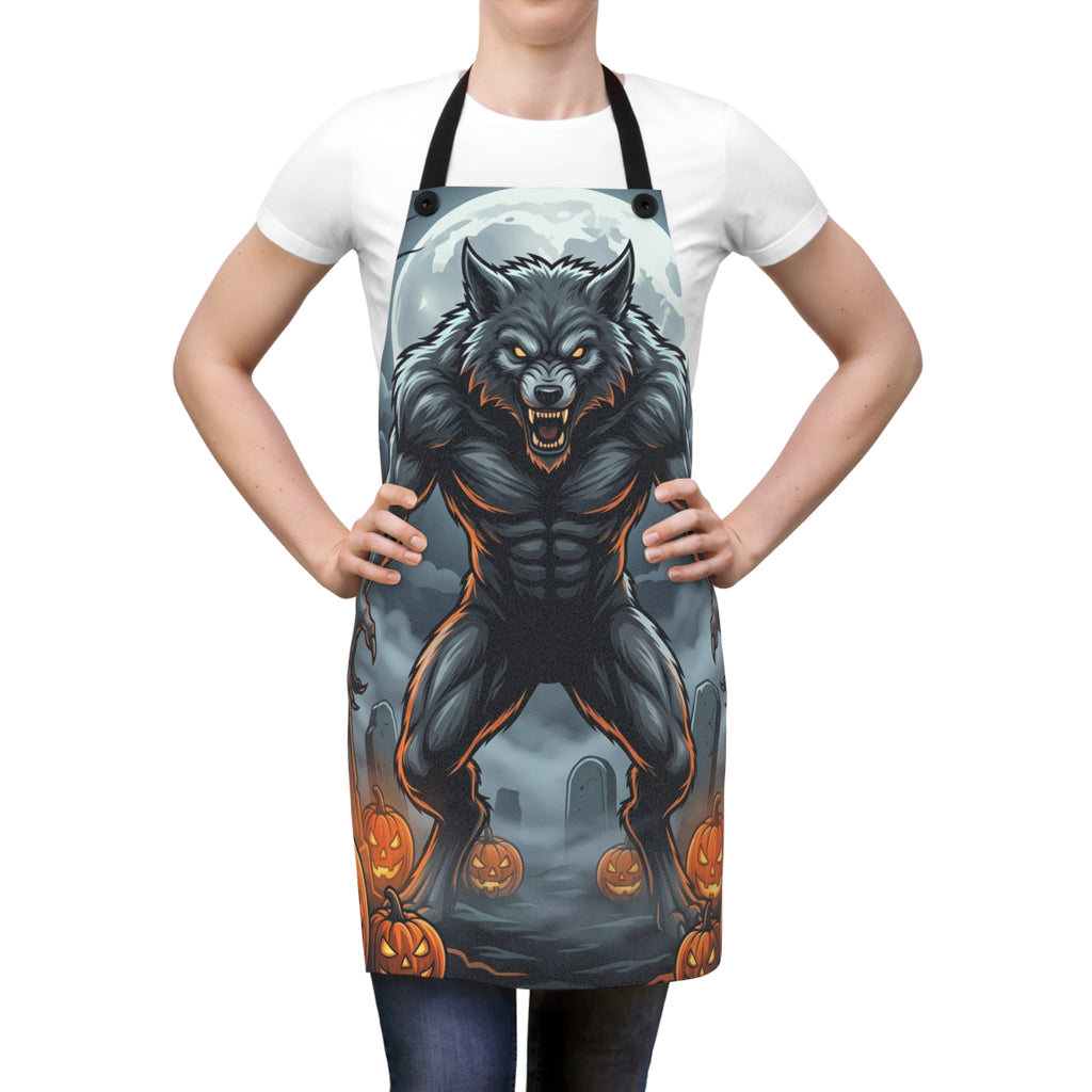 Werewolf Halloween Apron — Spooky Pumpkin Jack-O'-Lantern Cooking Apron