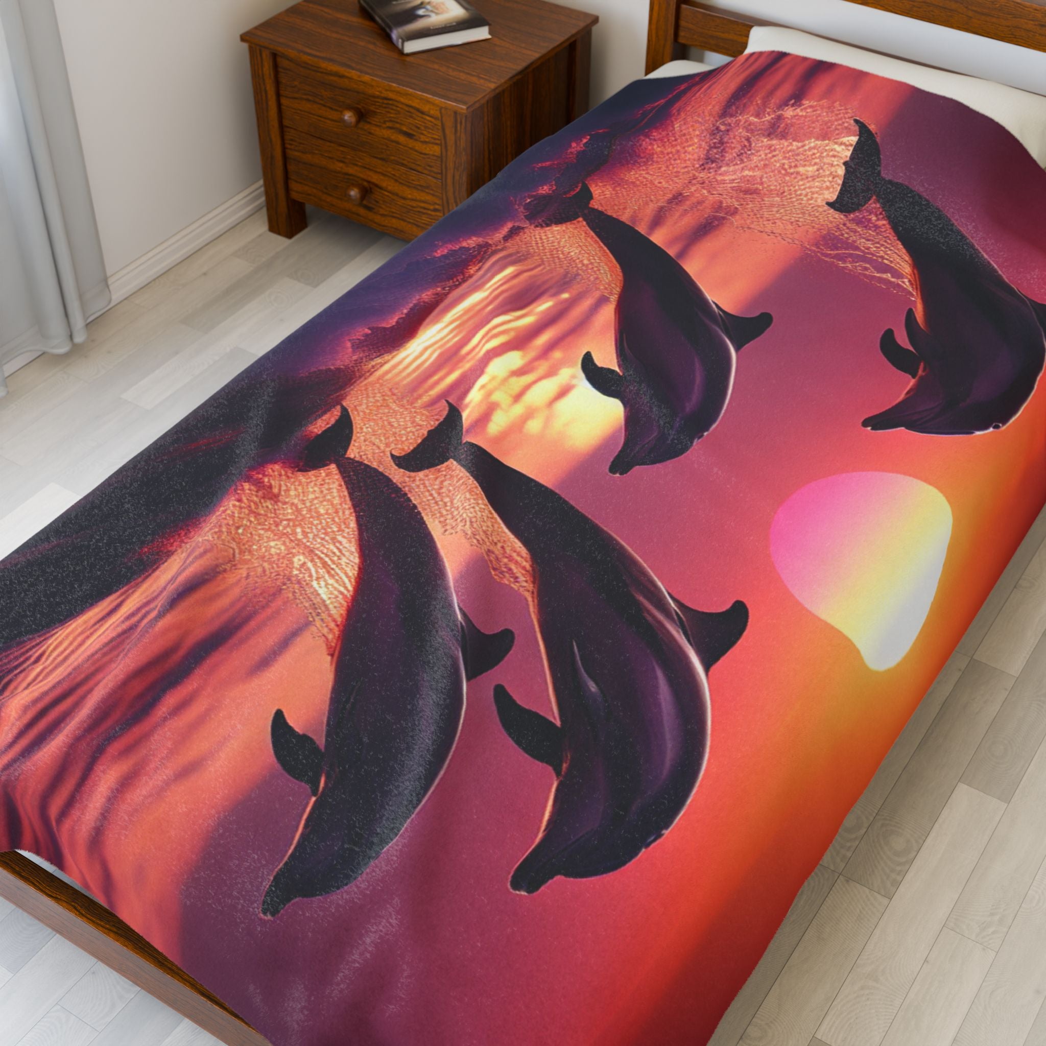 Velveteen Plush Blanket - Dolphins 3