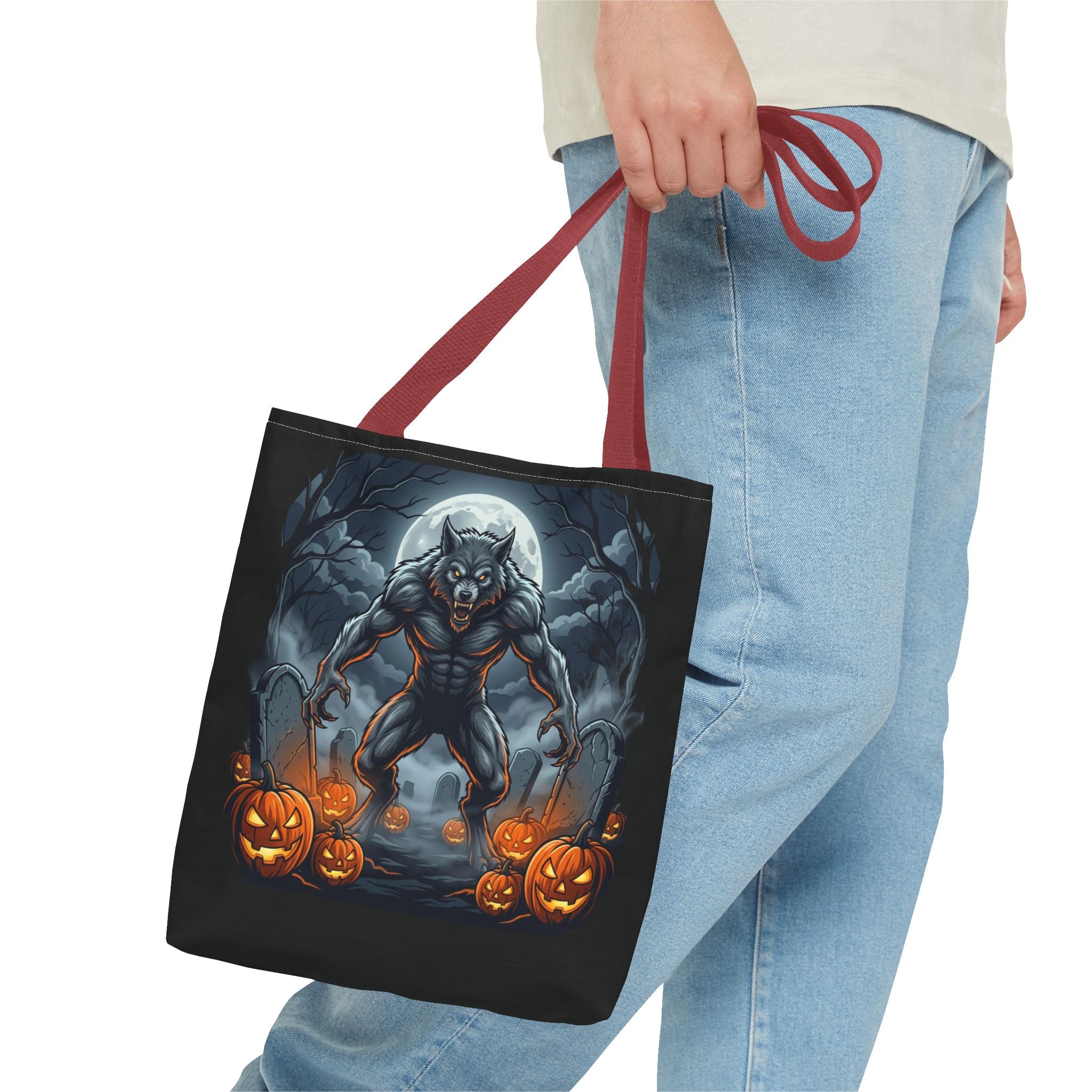 Werewolf Halloween Tote Bag — Full Moon Pumpkin Horror AOP Tote