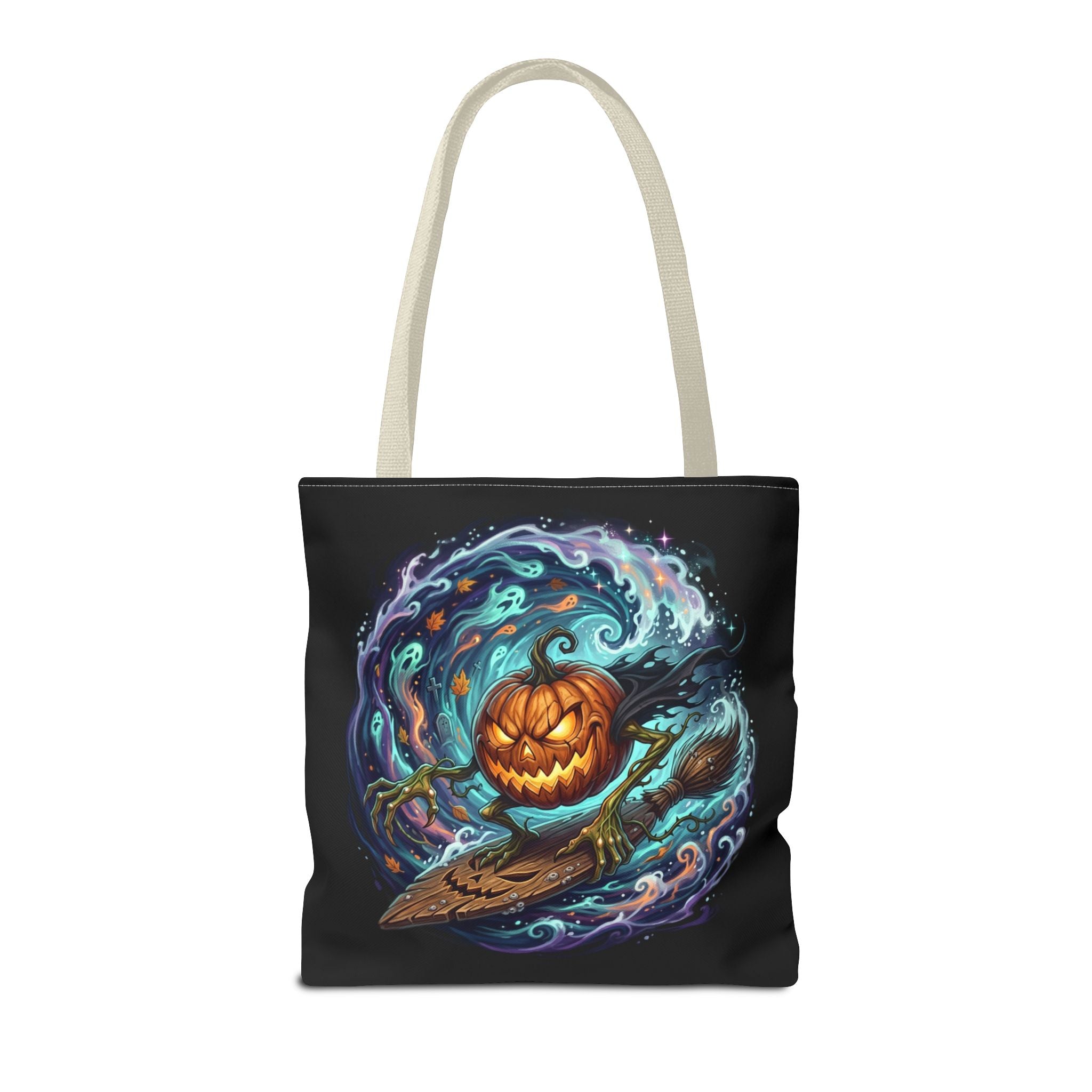 Halloween Surfing Pumpkin Tote Bag — Spooky Jack-o'-Lantern Beach Wave Tote