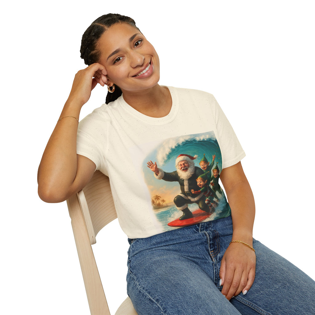 Santa Surfing T-Shirt — Retro Christmas Surfing Santa Tee