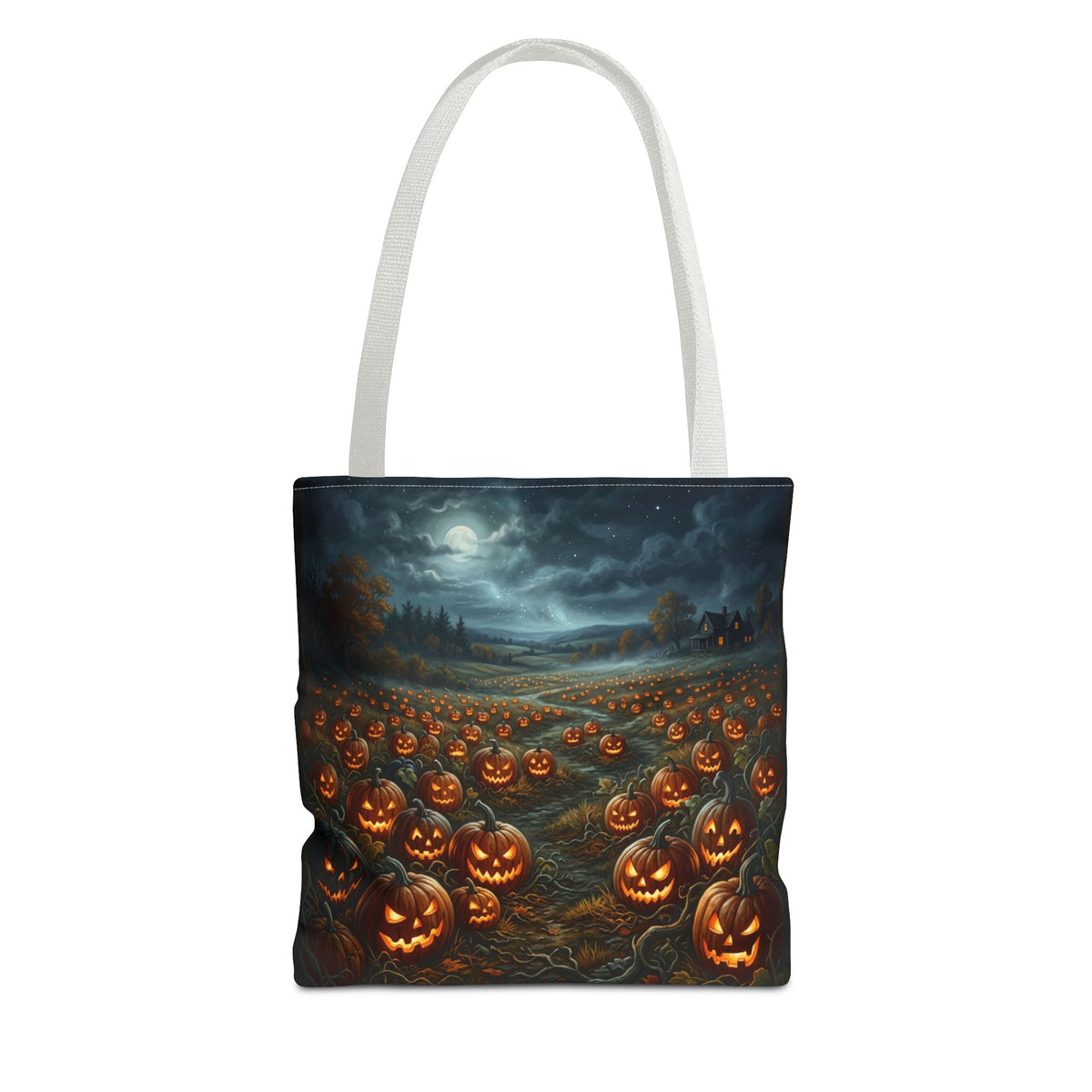 Halloween Pumpkin Field Tote Bag — Spooky Jack-O'-Lantern All-Over Print