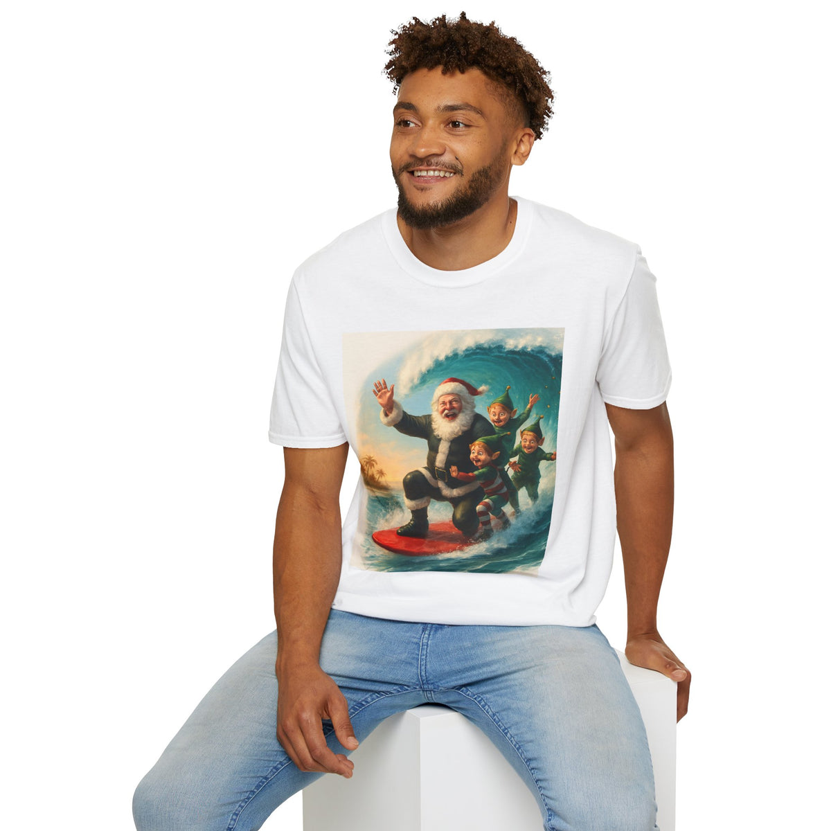 Santa Surfing T-Shirt — Retro Christmas Surfing Santa Tee