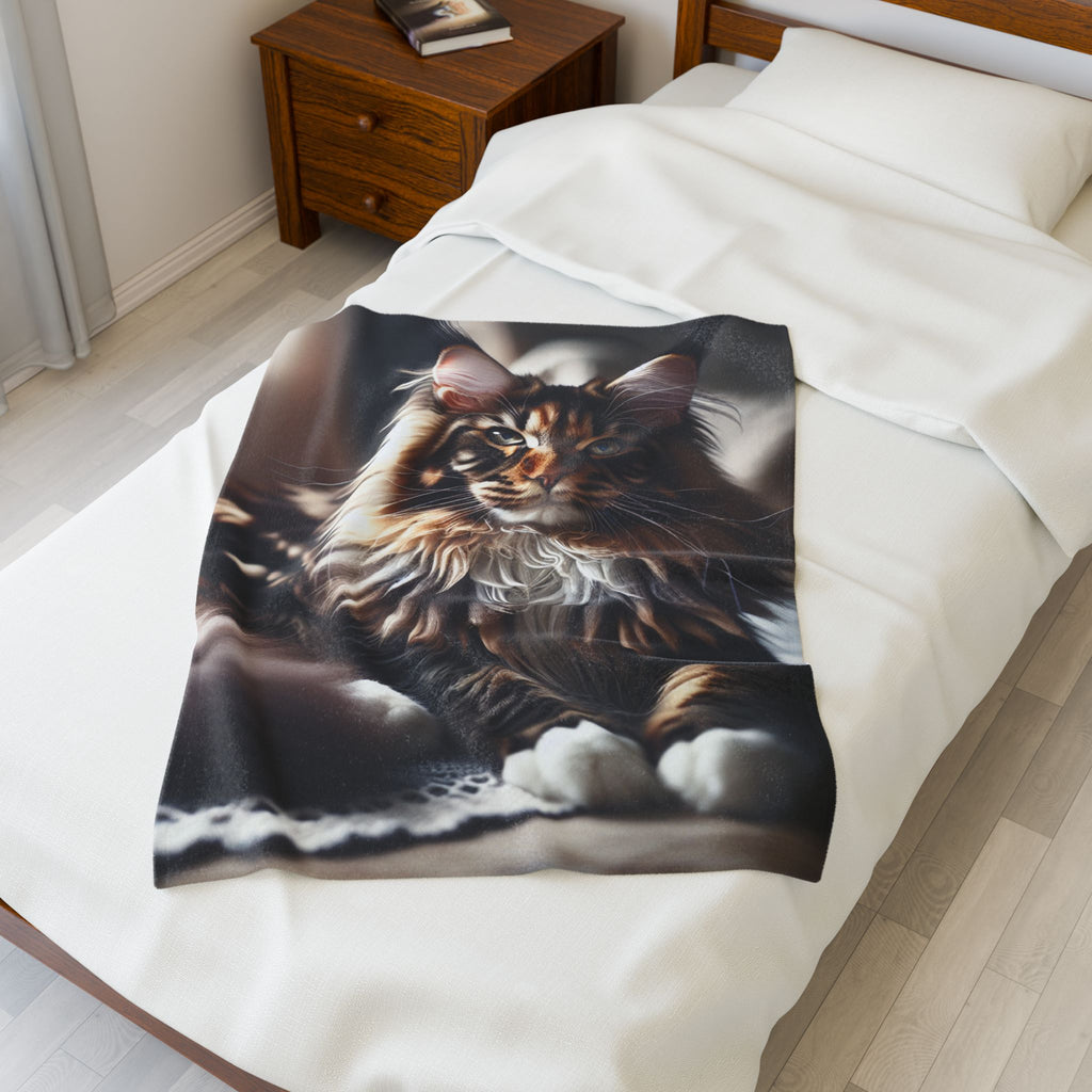 Velveteen Plush Blanket - Maine Coon Cat 2