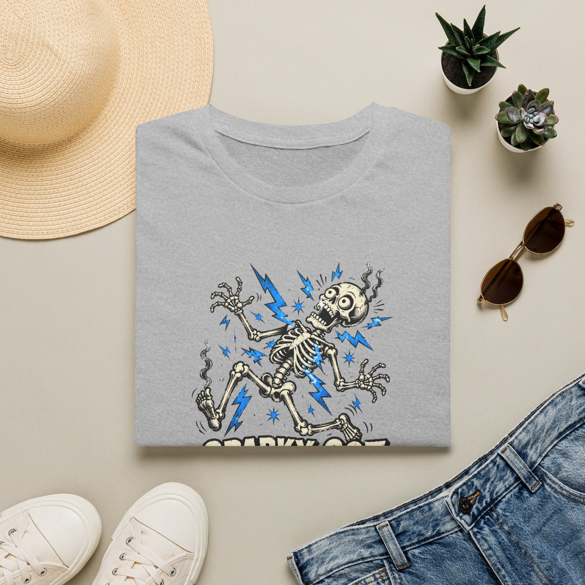 Sparky Got Zapped Skeleton Graphic T-Shirt