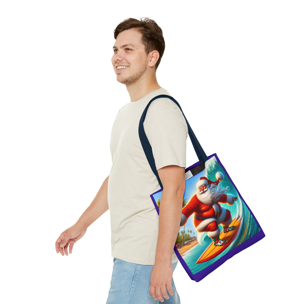 Surfing Santa Tote Bag — Tropical Christmas Beach Holiday Tote