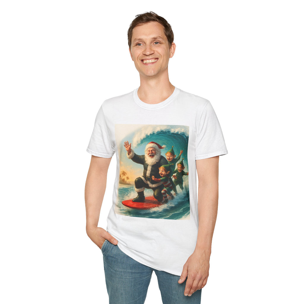 Santa Surfing T-Shirt — Retro Christmas Surfing Santa Tee