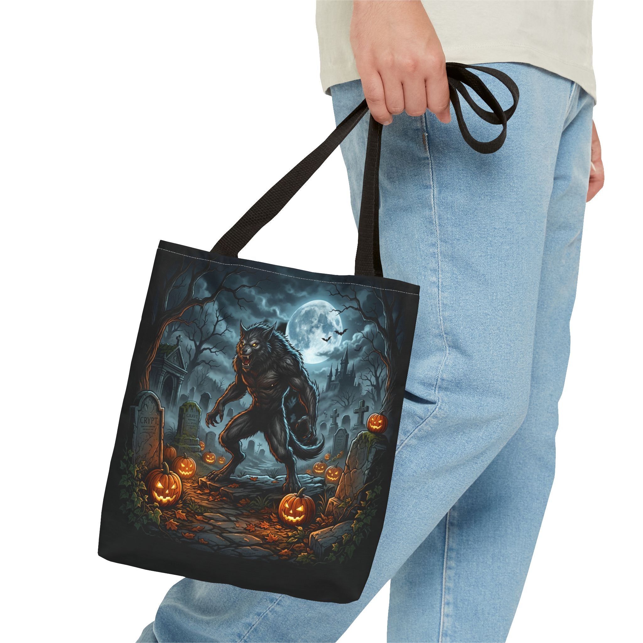 Halloween Werewolf Tote Bag – Spooky Graveyard Pumpkin Night Market Tote
