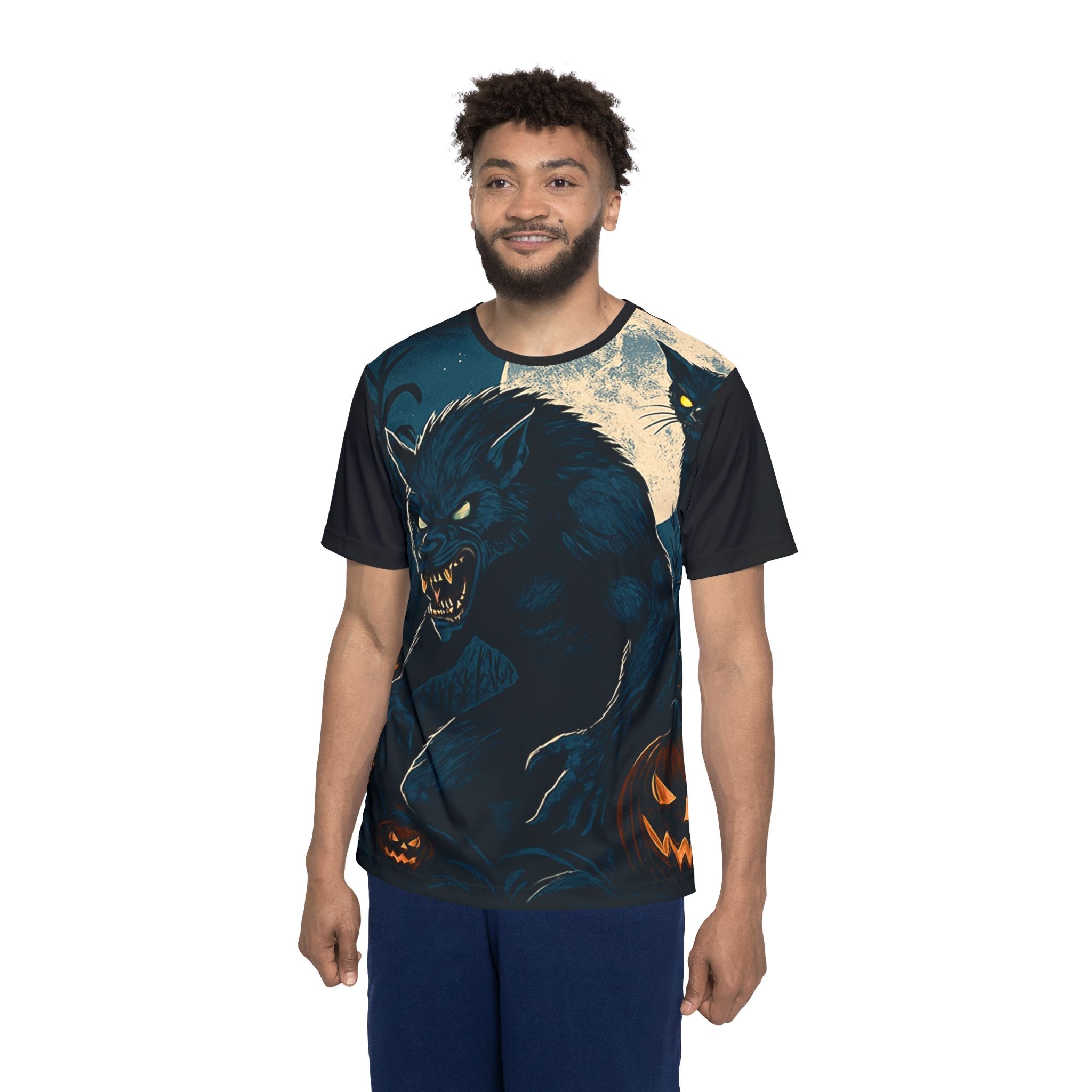 Werewolf Halloween Jersey – Moonlit Jack-o'-Lantern Sports Tee