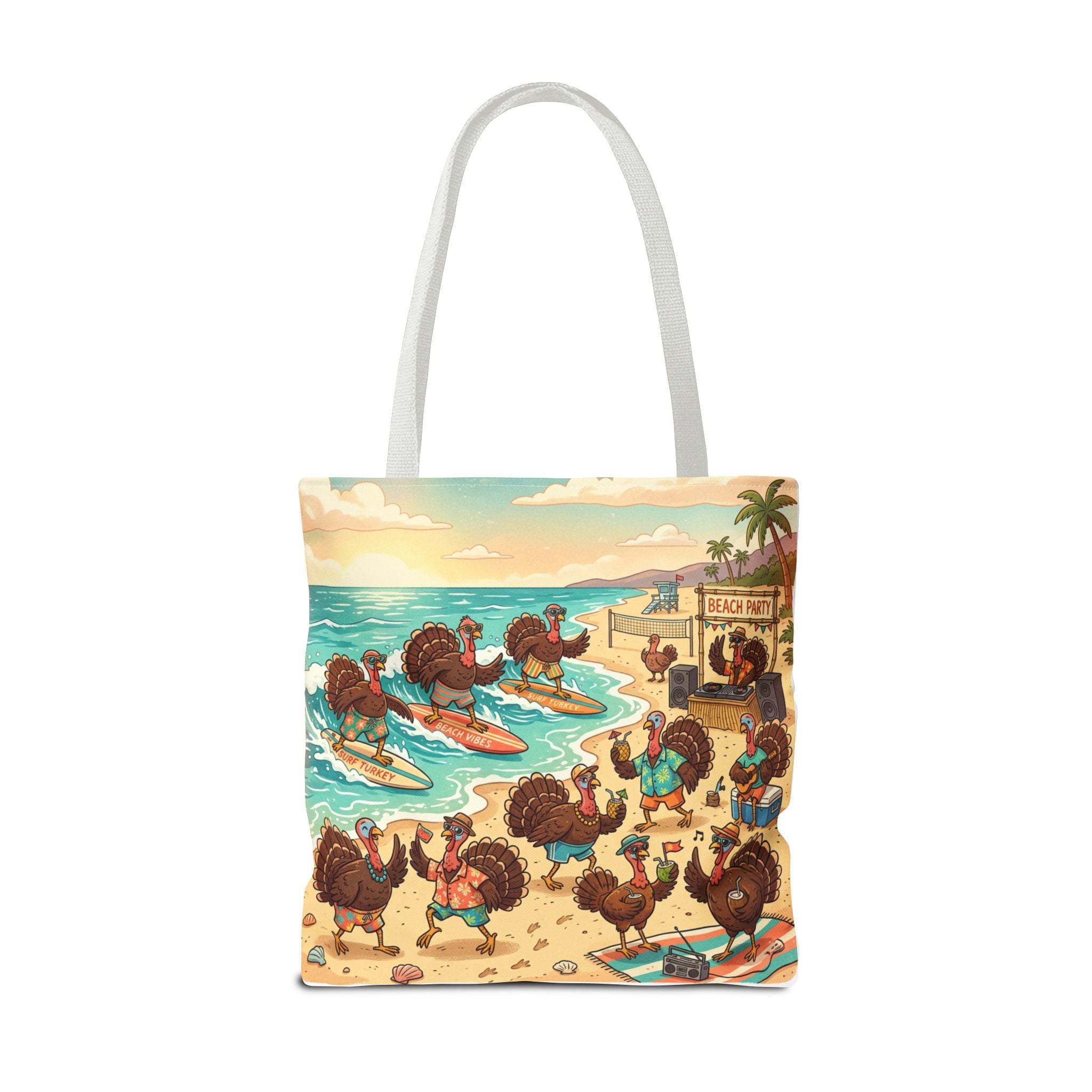 Surfing Turkeys Beach Tote Bag – Funny Thanksgiving Summer Beach Tote