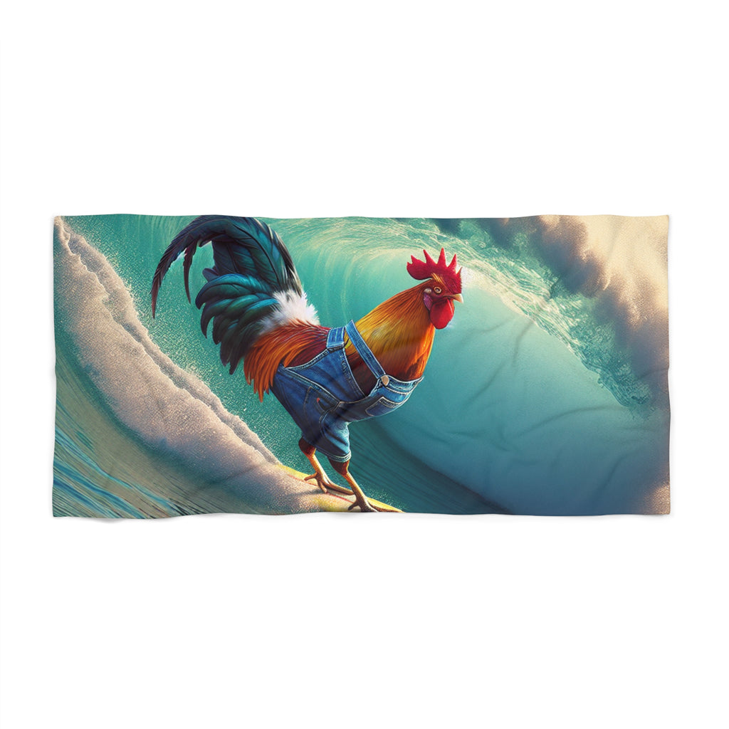 Rooster Surfing Beach Towel