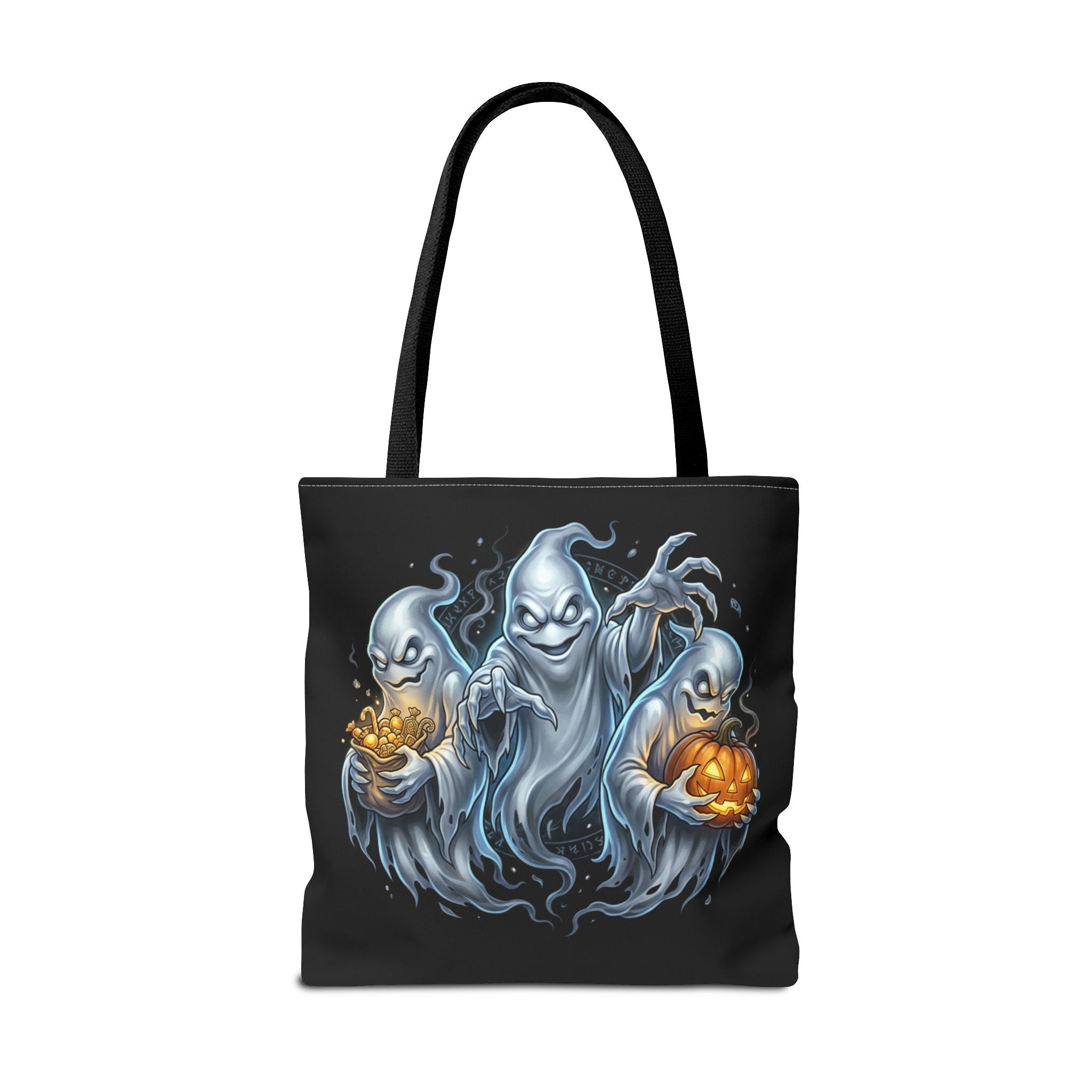 Halloween Ghost Trio Tote Bag — Spooky Pumpkin Trick-or-Treat AOP Tote