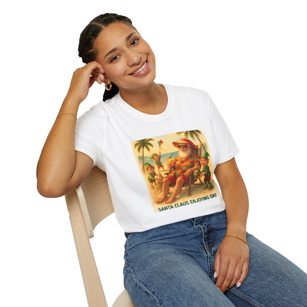 Santa Claus Enjoying Day T-Shirt – Retro Beach Holiday Tee