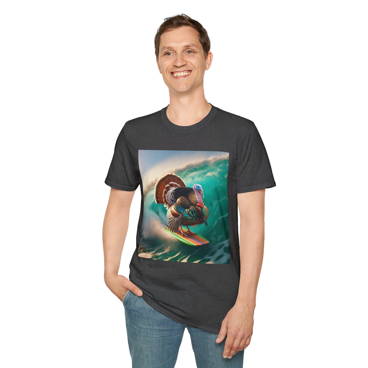 Majestic Surfing Turkey T-Shirt – Thanksgiving Wildlife Graphic Tee