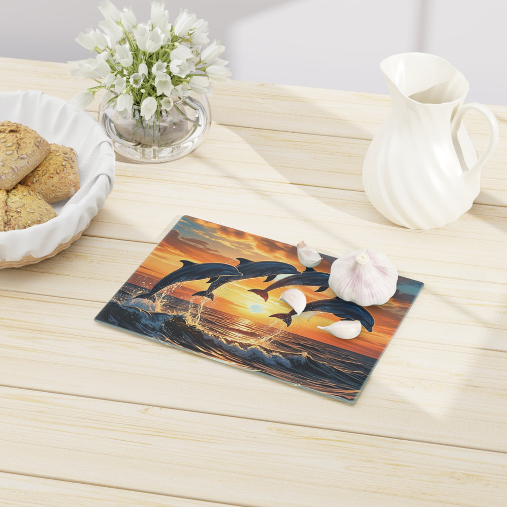 Dolphin Sunset Cutting Board — Ocean Wave Kitchen Decor