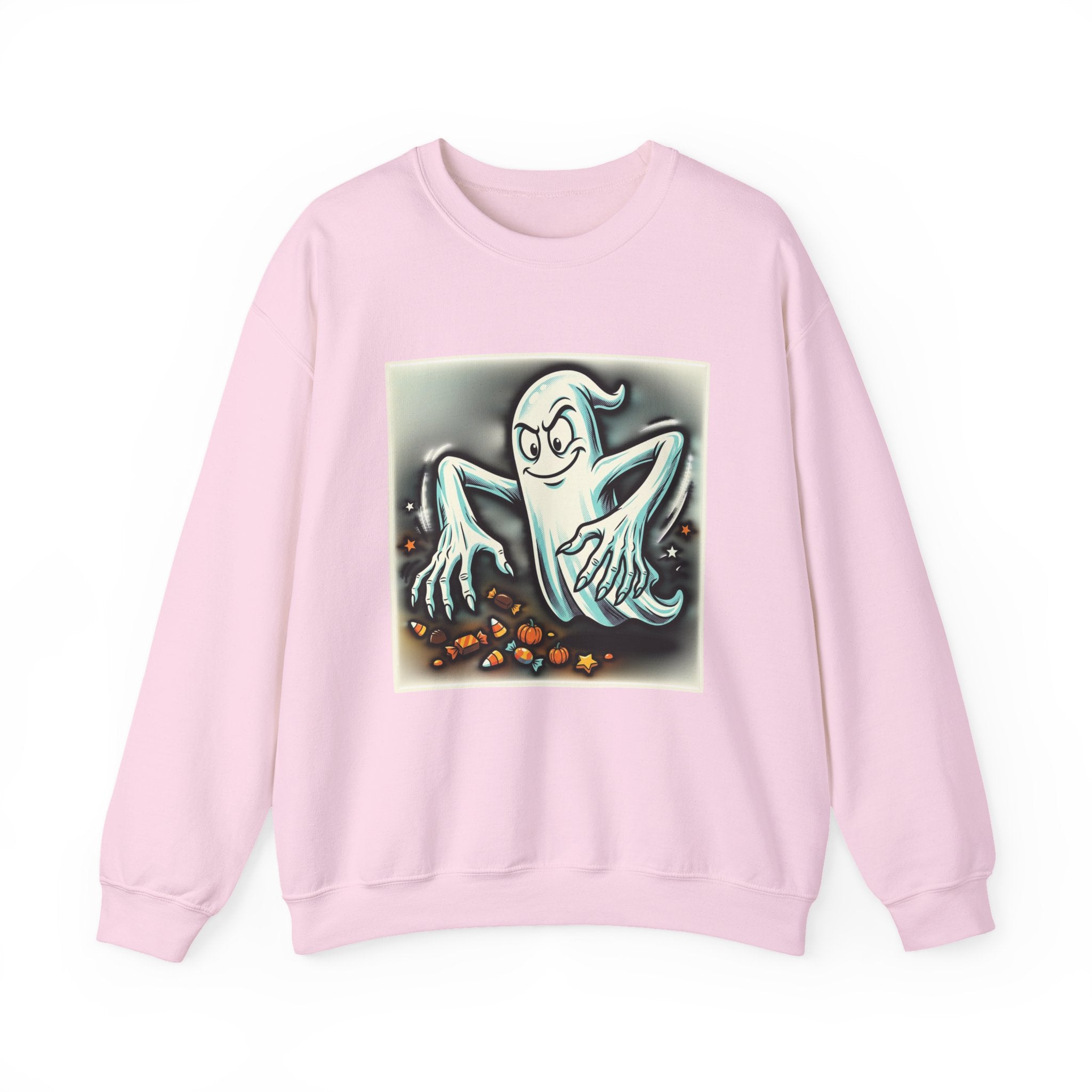 Candy Ghost Halloween Crewneck Sweatshirt — Retro Spooky Ghost with Candy Corn