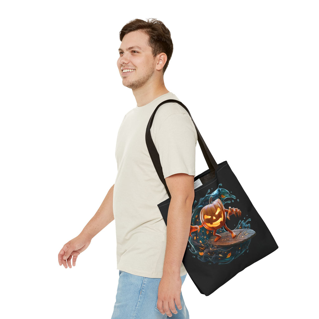 Halloween Pumpkin Surf Tote Bag — Spooky Jack-O'-Lantern Surfing Beach Tote