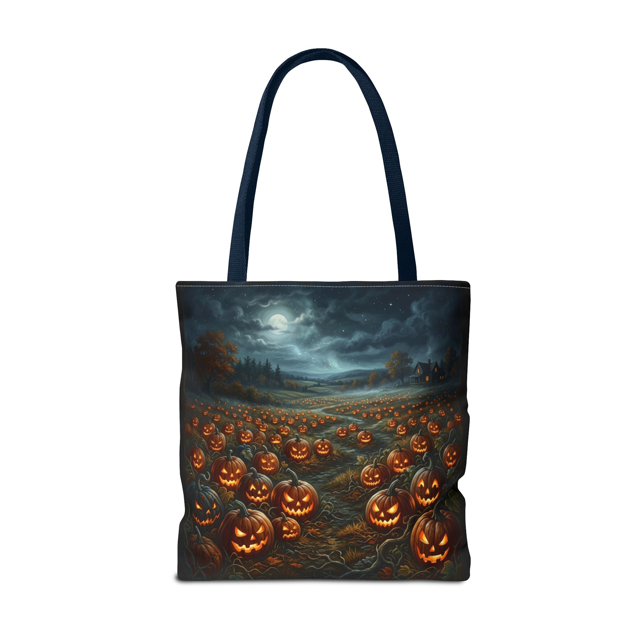 Halloween Pumpkin Field Tote Bag — Spooky Jack-O'-Lantern All-Over Print