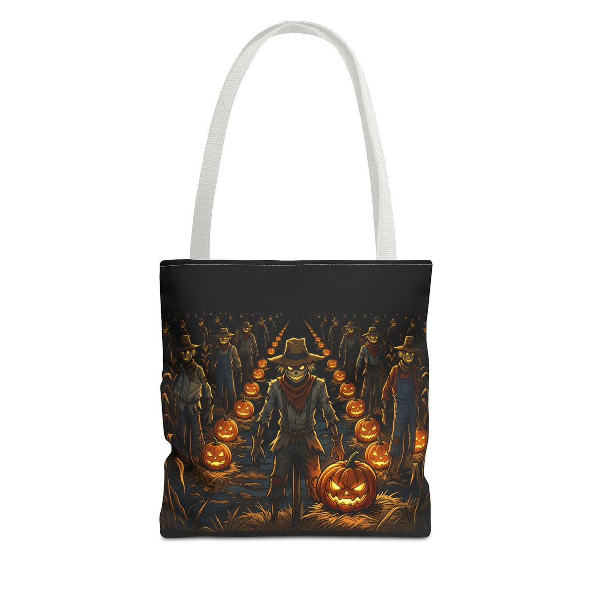 Halloween Scarecrow Parade Tote Bag – Spooky Pumpkin Field All-Over Print Tote