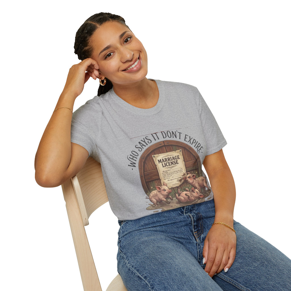 T-Shirt — "Who Says It Don't Expire" Vintage Marriage License Design
