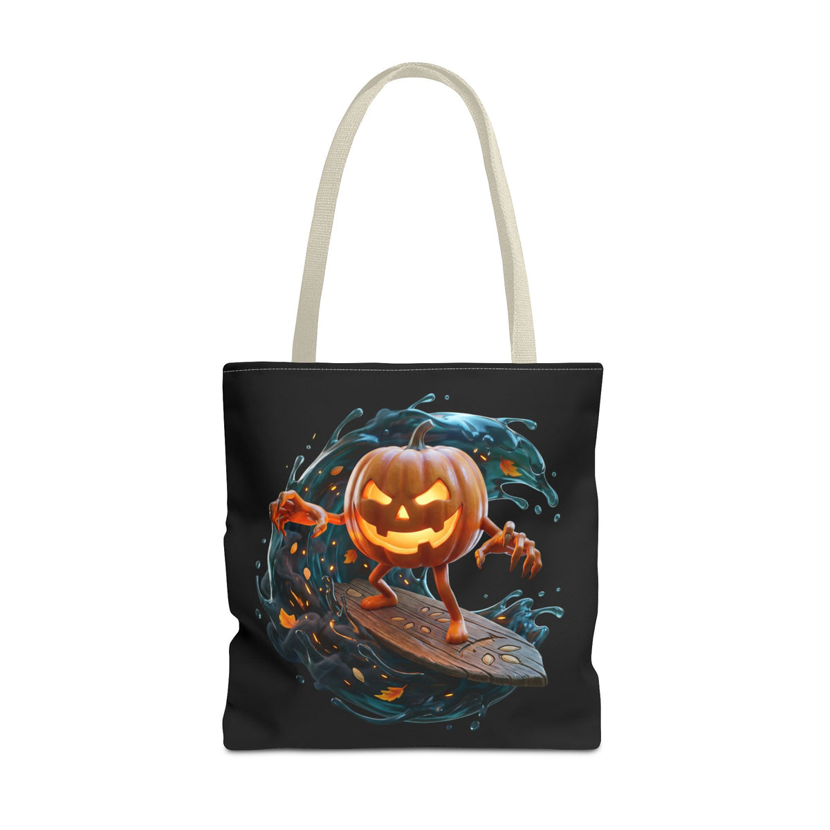 Halloween Pumpkin Surf Tote Bag — Spooky Jack-O'-Lantern Surfing Beach Tote