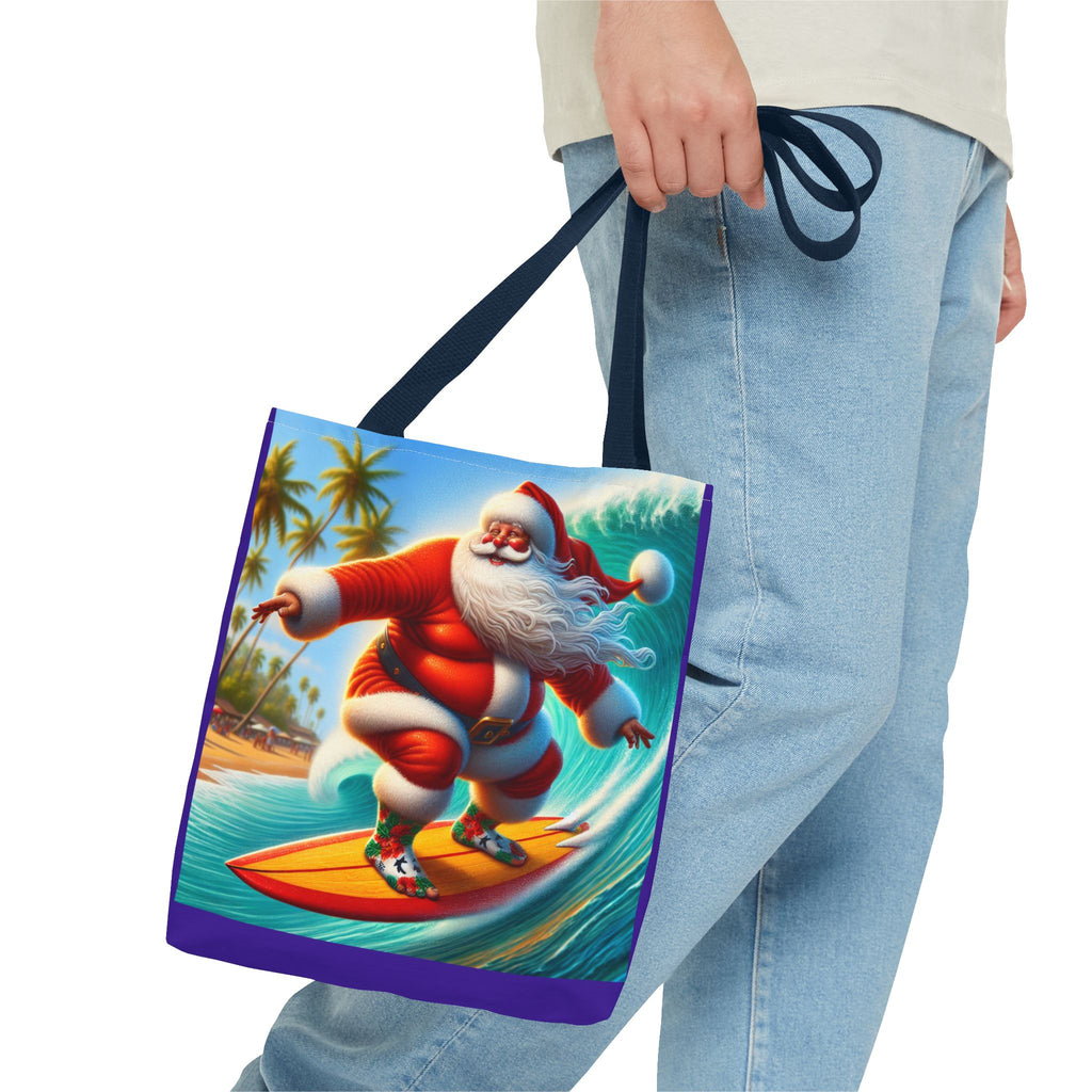 Surfing Santa Tote Bag — Tropical Christmas Beach Holiday Tote
