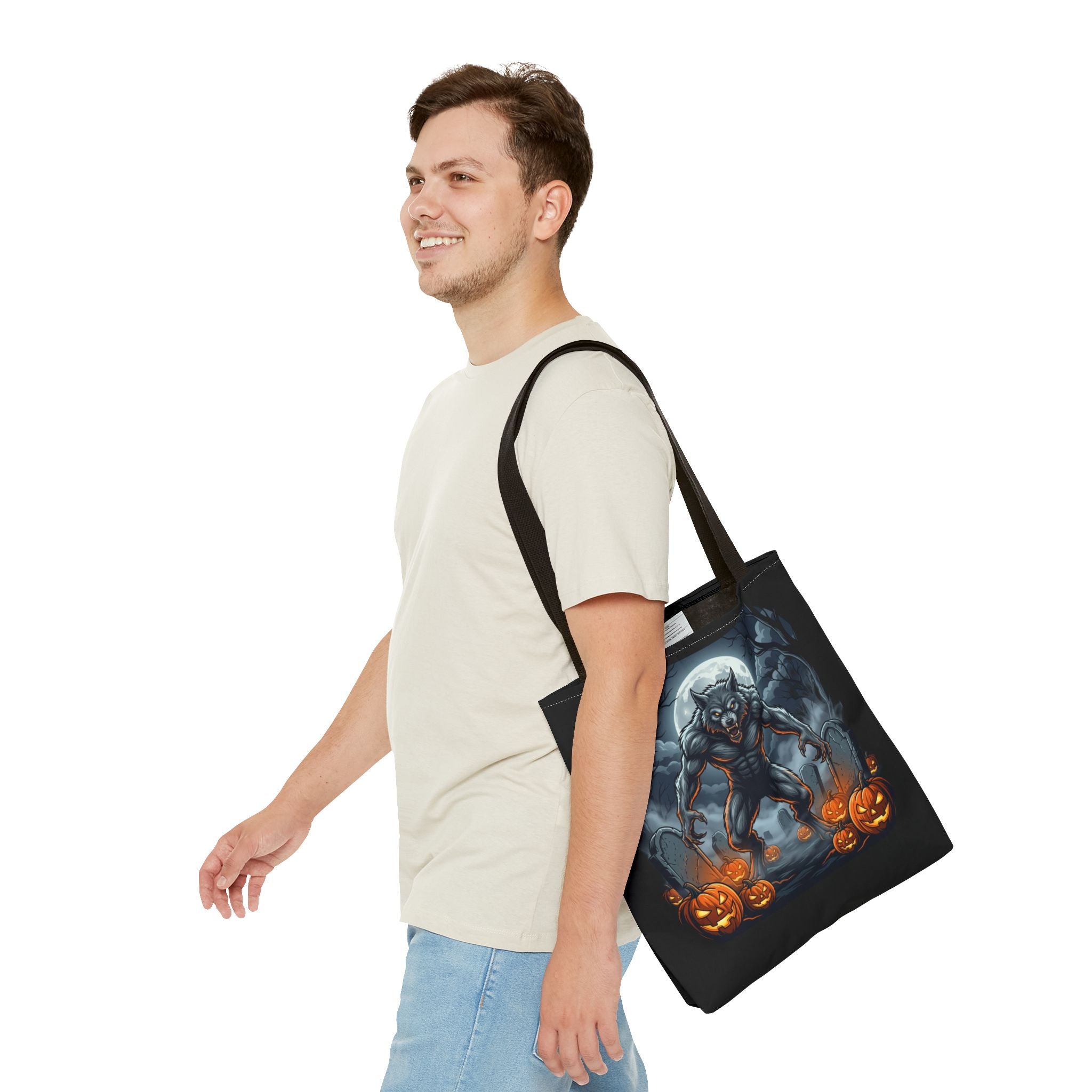 Werewolf Halloween Tote Bag — Full Moon Pumpkin Horror AOP Tote