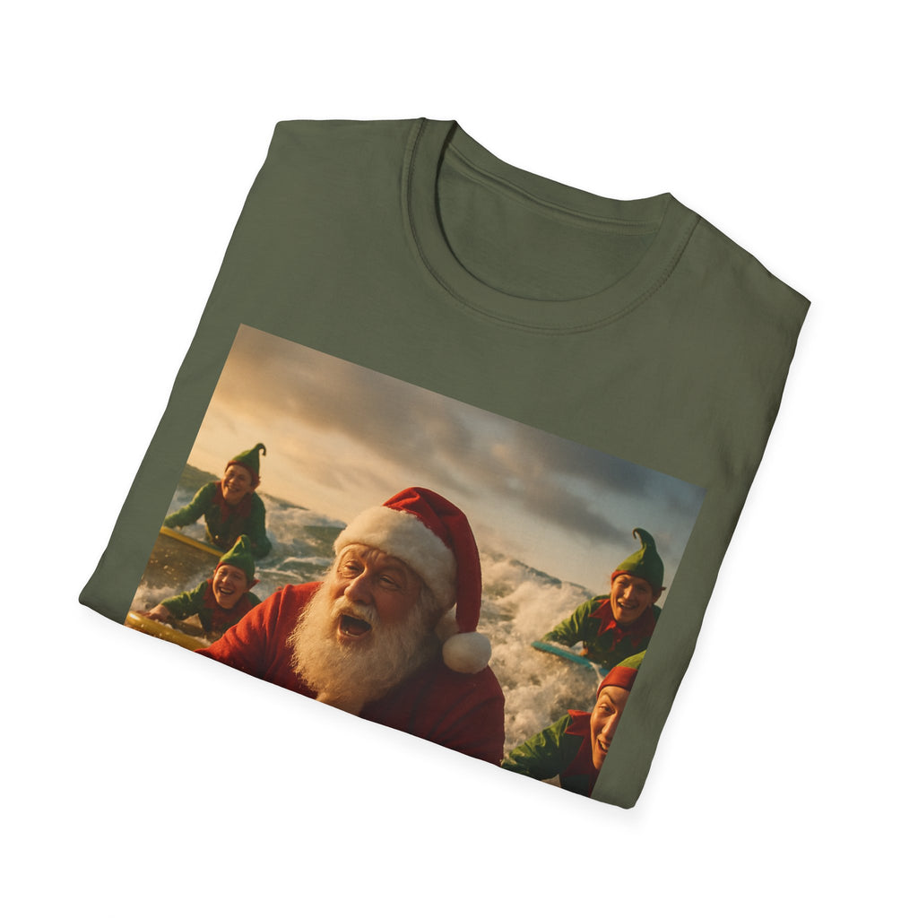 Santa Surfing T-Shirt — Funny Christmas Holiday Surf Santa Tee