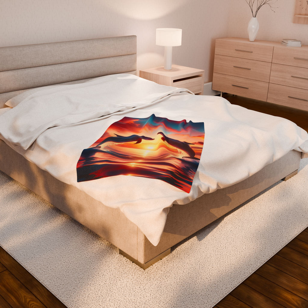 Velveteen Plush Blanket - Dolphins