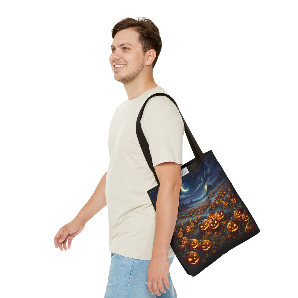 Halloween Pumpkin Patch Tote Bag — Spooky Night Jack-O'-Lantern Canvas Tote