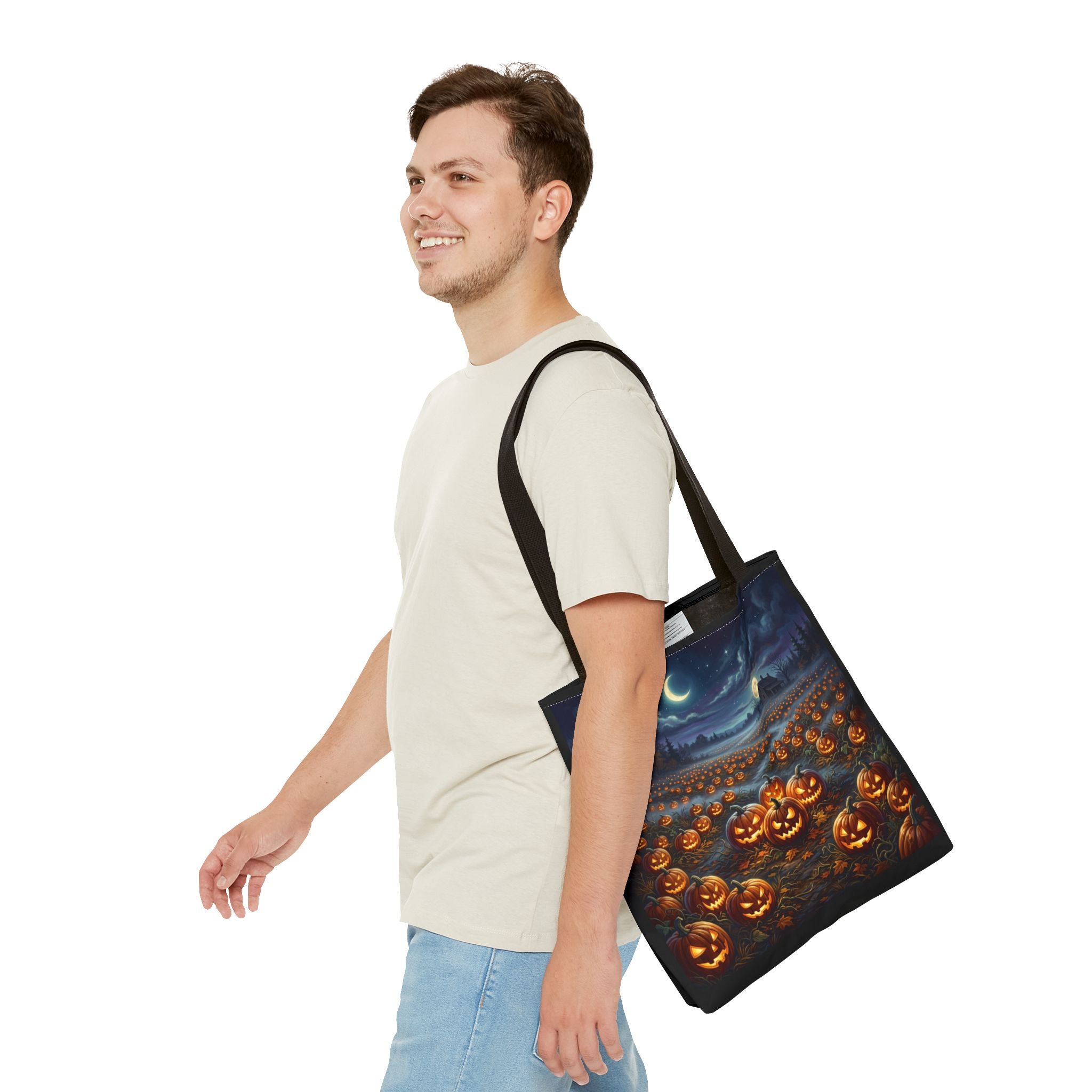 Halloween Pumpkin Patch Tote Bag — Spooky Night Jack-O'-Lantern Canvas Tote