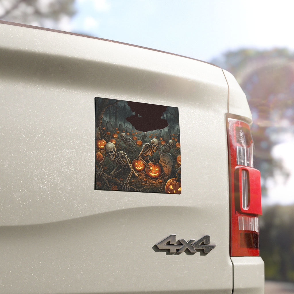 Halloween Skeleton Graveyard Car Magnet — Spooky Pumpkin & Tombstone Design
