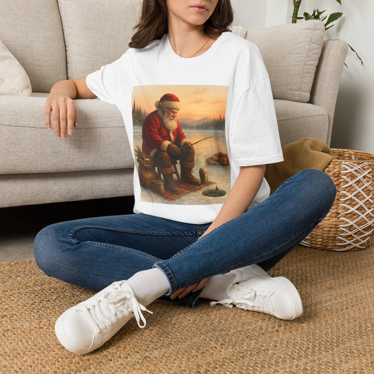 Santa Fishing Christmas T-Shirt
