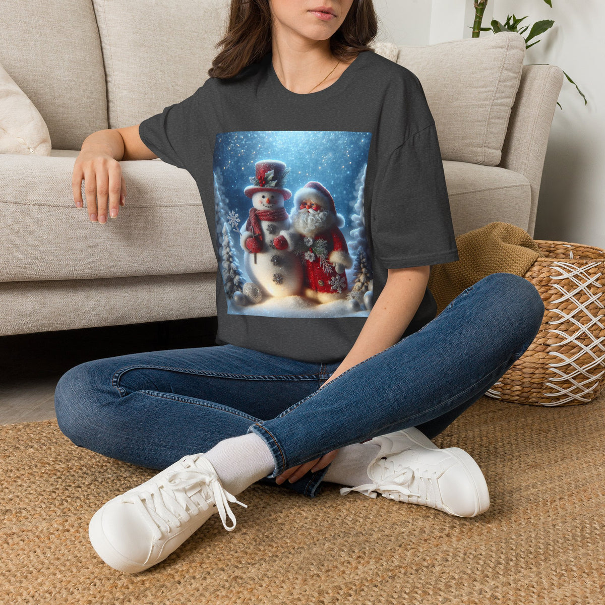 Christmas Santa & Snowman T-Shirt — Holiday Winter Scene Tee
