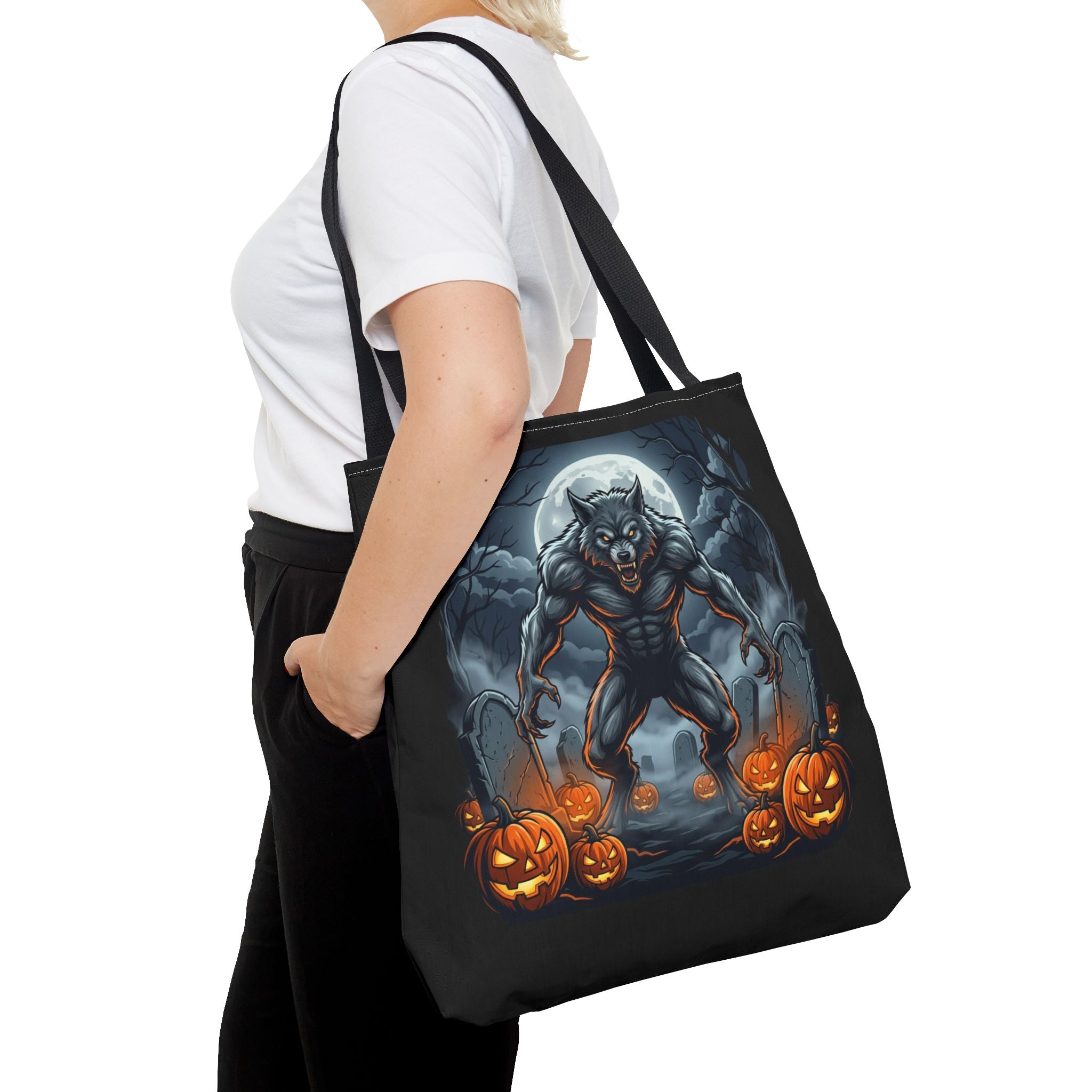 Werewolf Halloween Tote Bag — Full Moon Pumpkin Horror AOP Tote