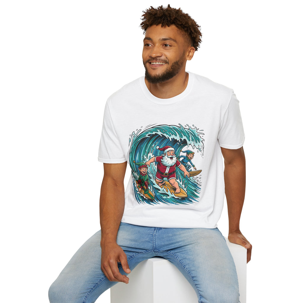 Surfing Santa T-Shirt — Christmas Beach Holiday Tee