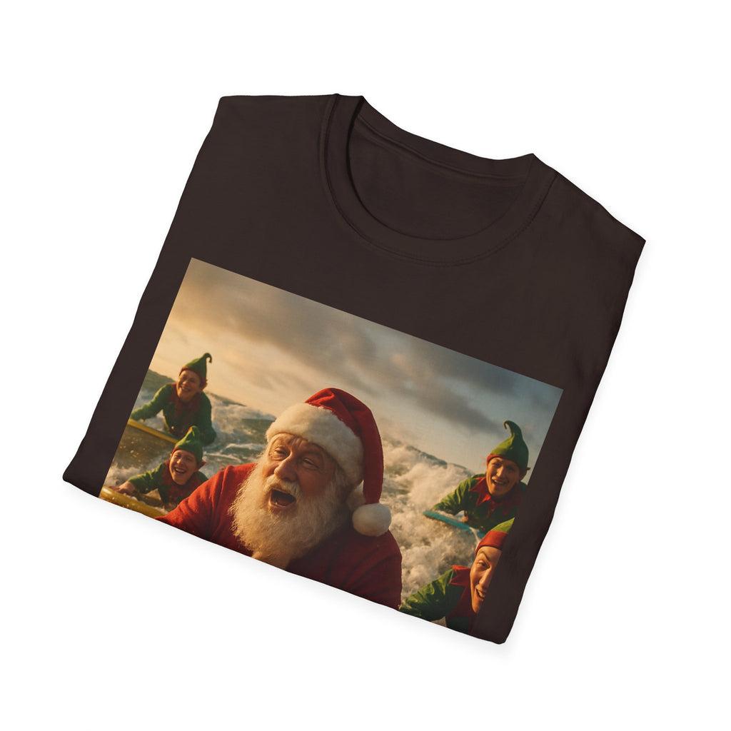 Santa Surfing T-Shirt — Funny Christmas Holiday Surf Santa Tee