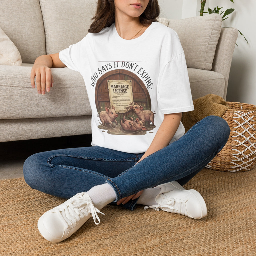 T-Shirt — "Who Says It Don't Expire" Vintage Marriage License Design
