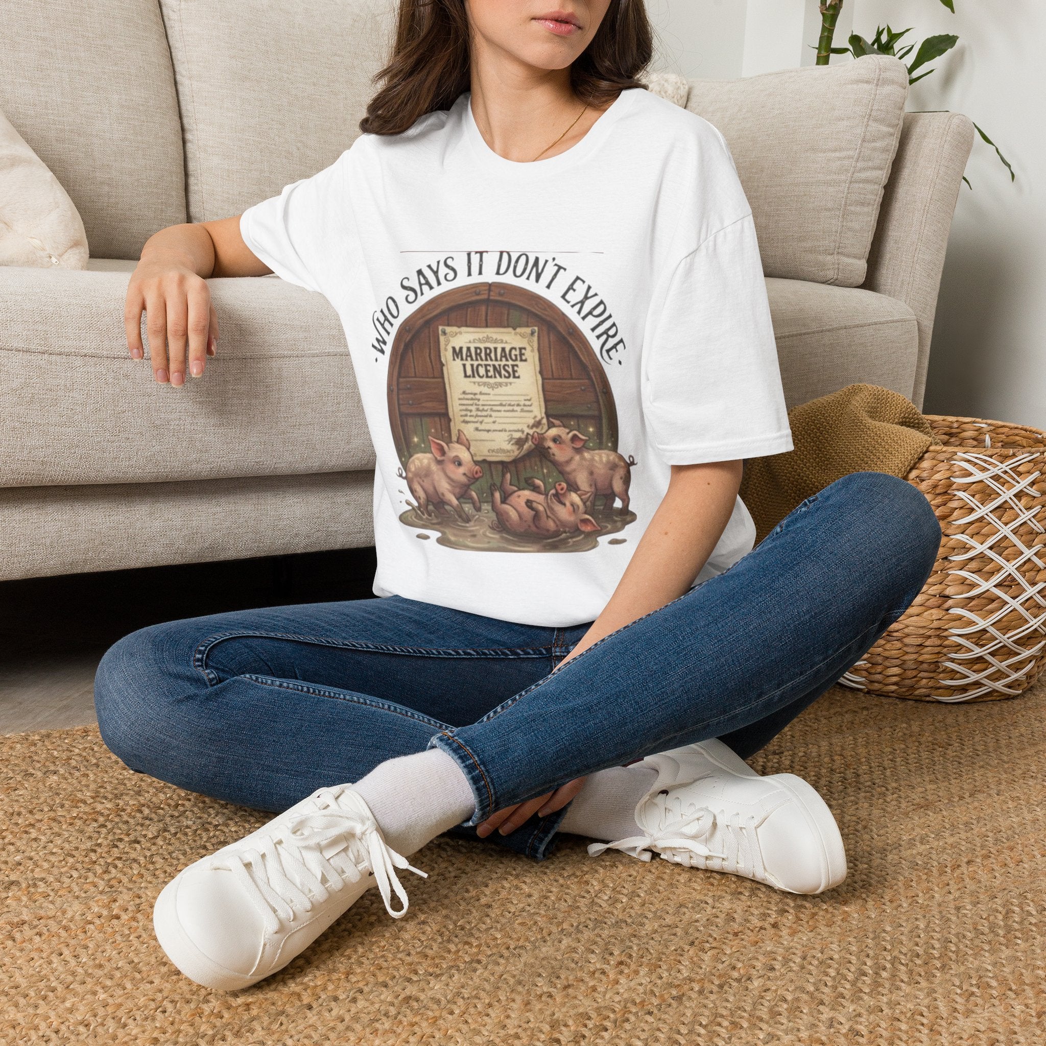 T-Shirt — "Who Says It Don't Expire" Vintage Marriage License Design