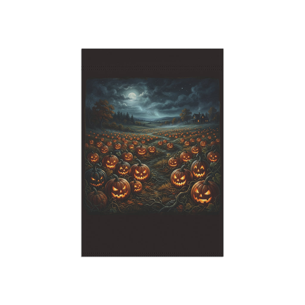 Halloween Jack-O'-Lantern Garden Flag — Spooky Moonlit Pumpkin Patch Banner