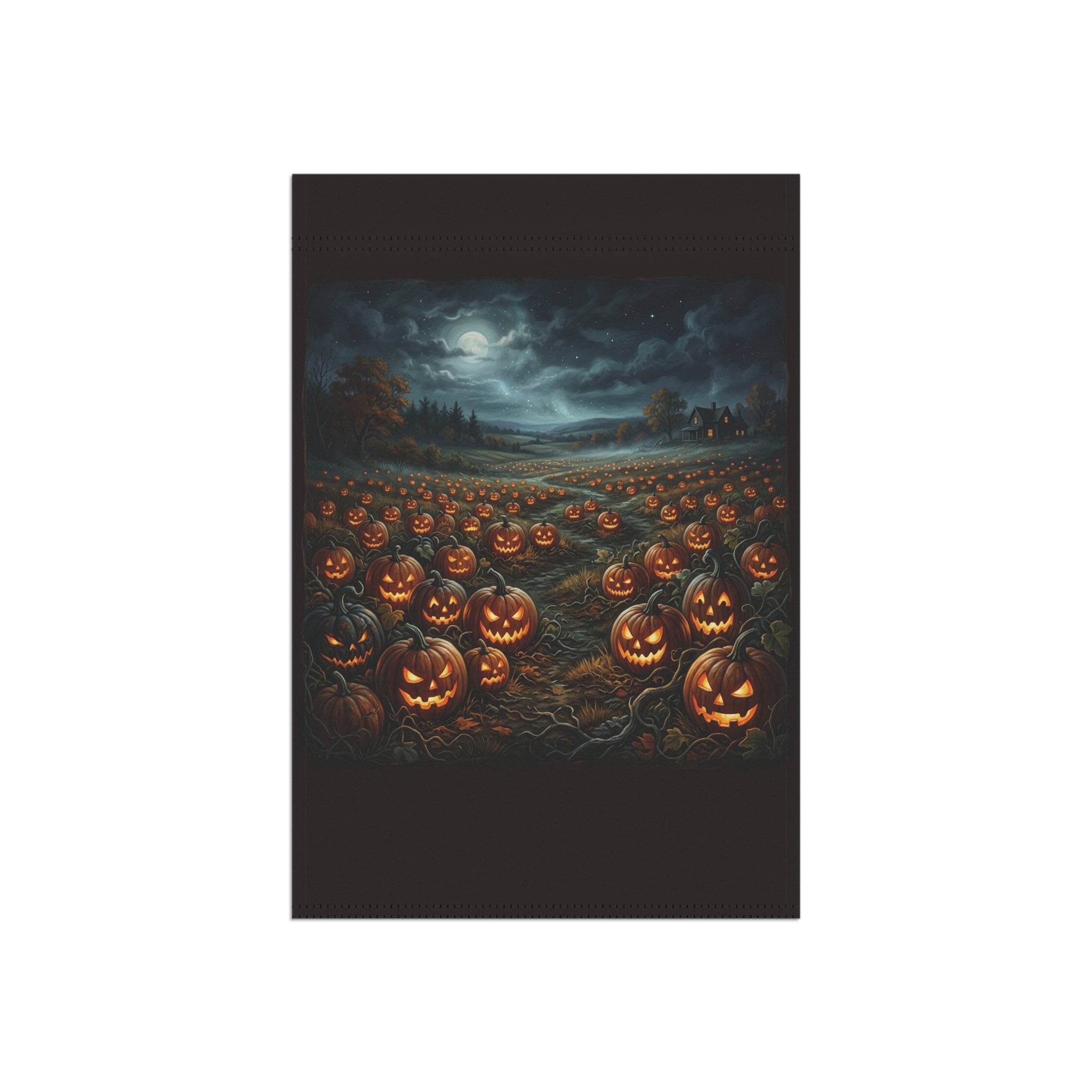 Halloween Jack-O'-Lantern Garden Flag — Spooky Moonlit Pumpkin Patch Banner