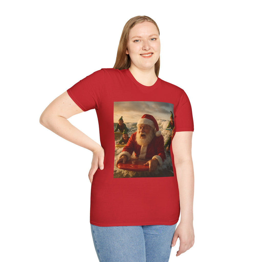 Santa Surfing T-Shirt — Funny Christmas Holiday Surf Santa Tee