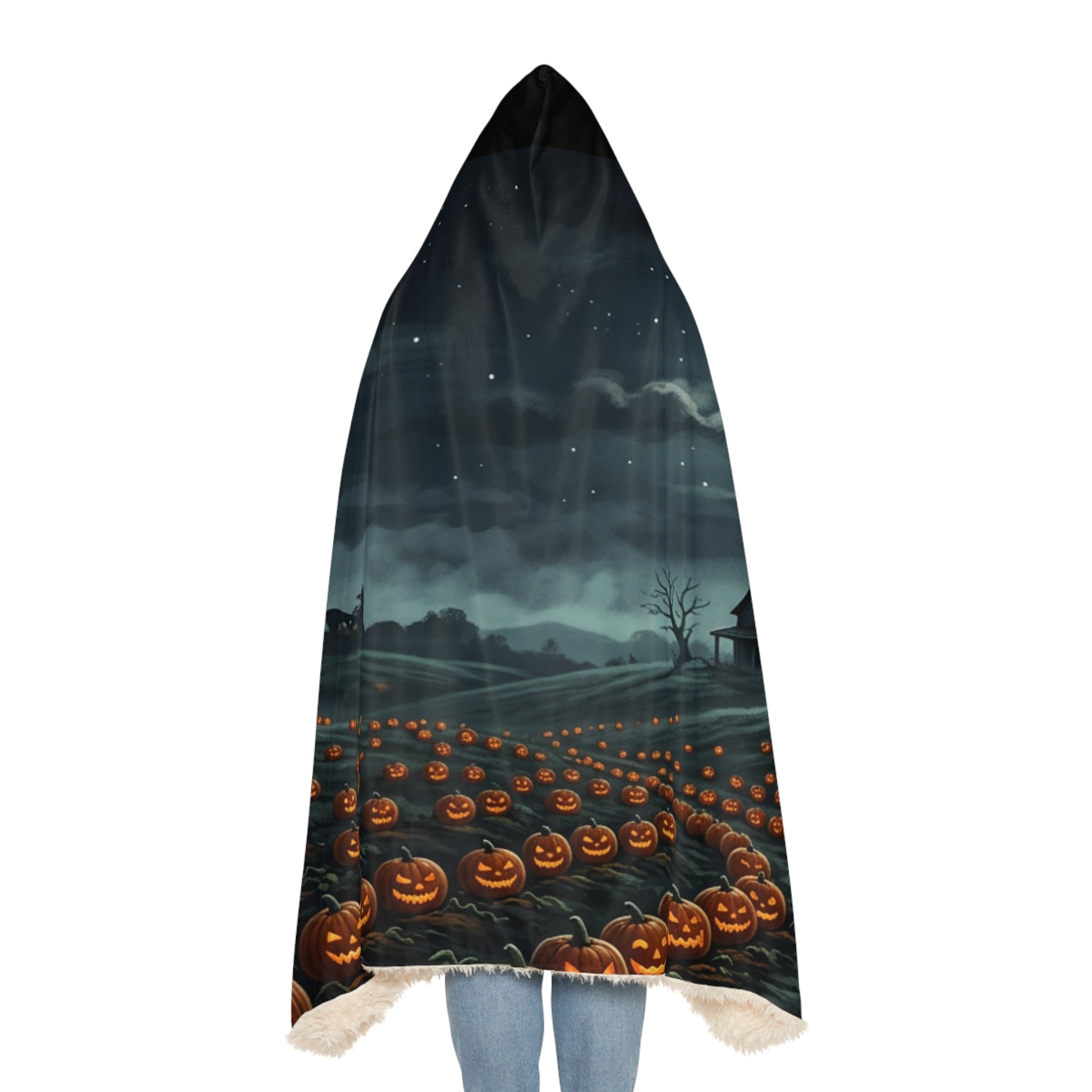 Halloween Pumpkin Field Hooded Blanket - Spooky Jack-O'-Lantern Snuggle Throw