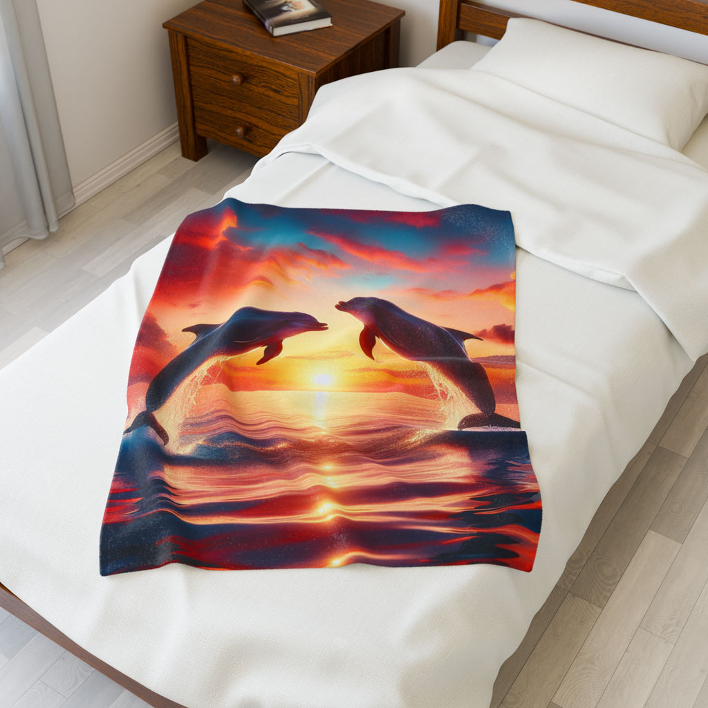 Velveteen Plush Blanket - Dolphins