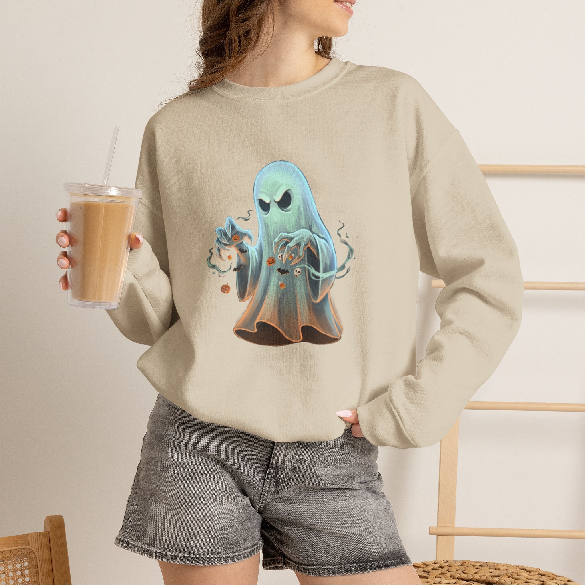 Grumpy Ghost Halloween Crewneck Sweatshirt