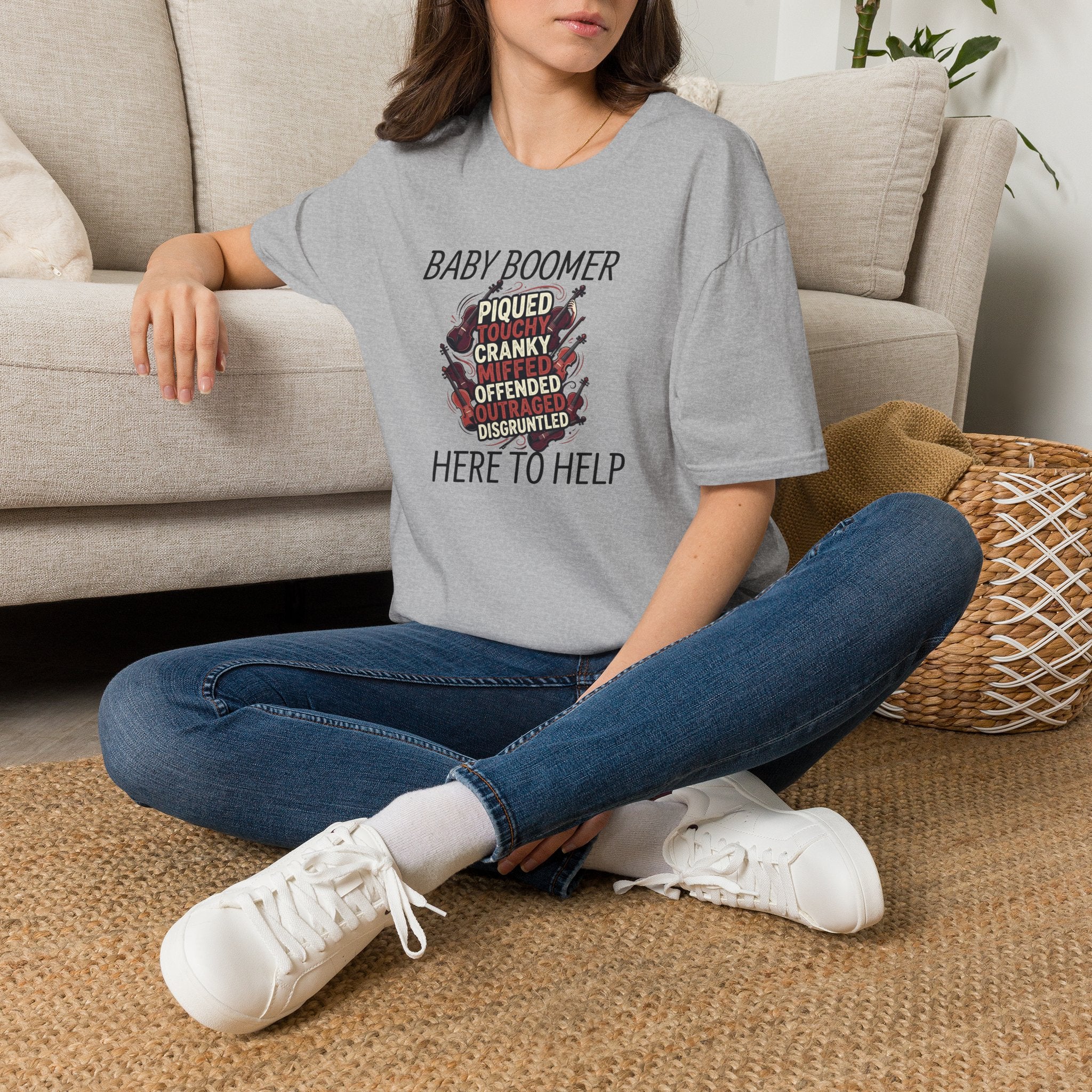 Baby Boomer Funny Graphic T-Shirt — 'Piqued, Touchy, Cranky...' Vintage Floral Tee