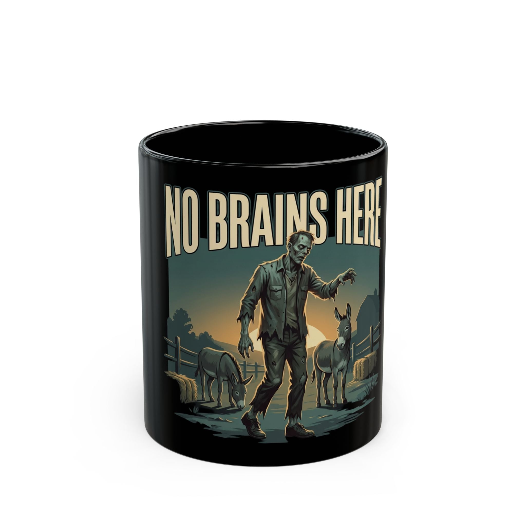 NO BRAINS HERE Black Mug (11oz, 15oz)