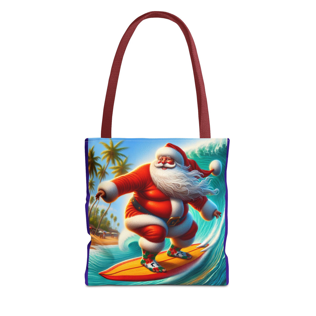 Surfing Santa Tote Bag — Tropical Christmas Beach Holiday Tote