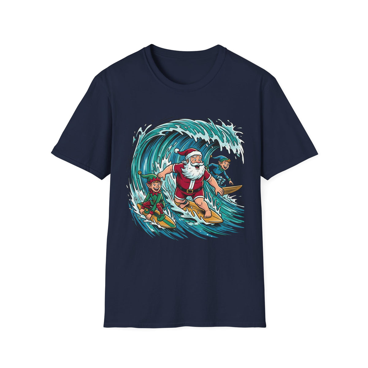 Surfing Santa T-Shirt — Christmas Beach Holiday Tee