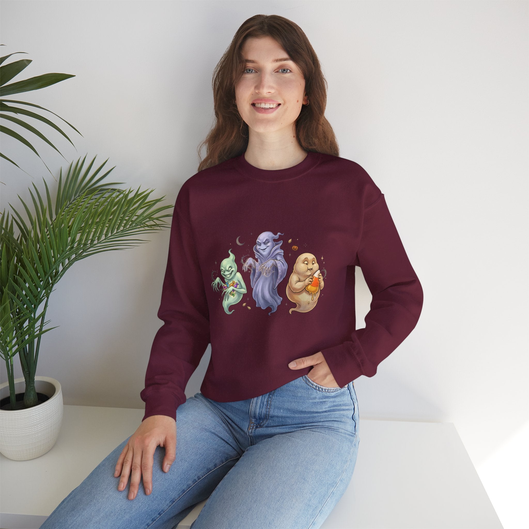 Three Quirky Ghosts Halloween Unisex Heavy Blend Crewneck Sweatshirt